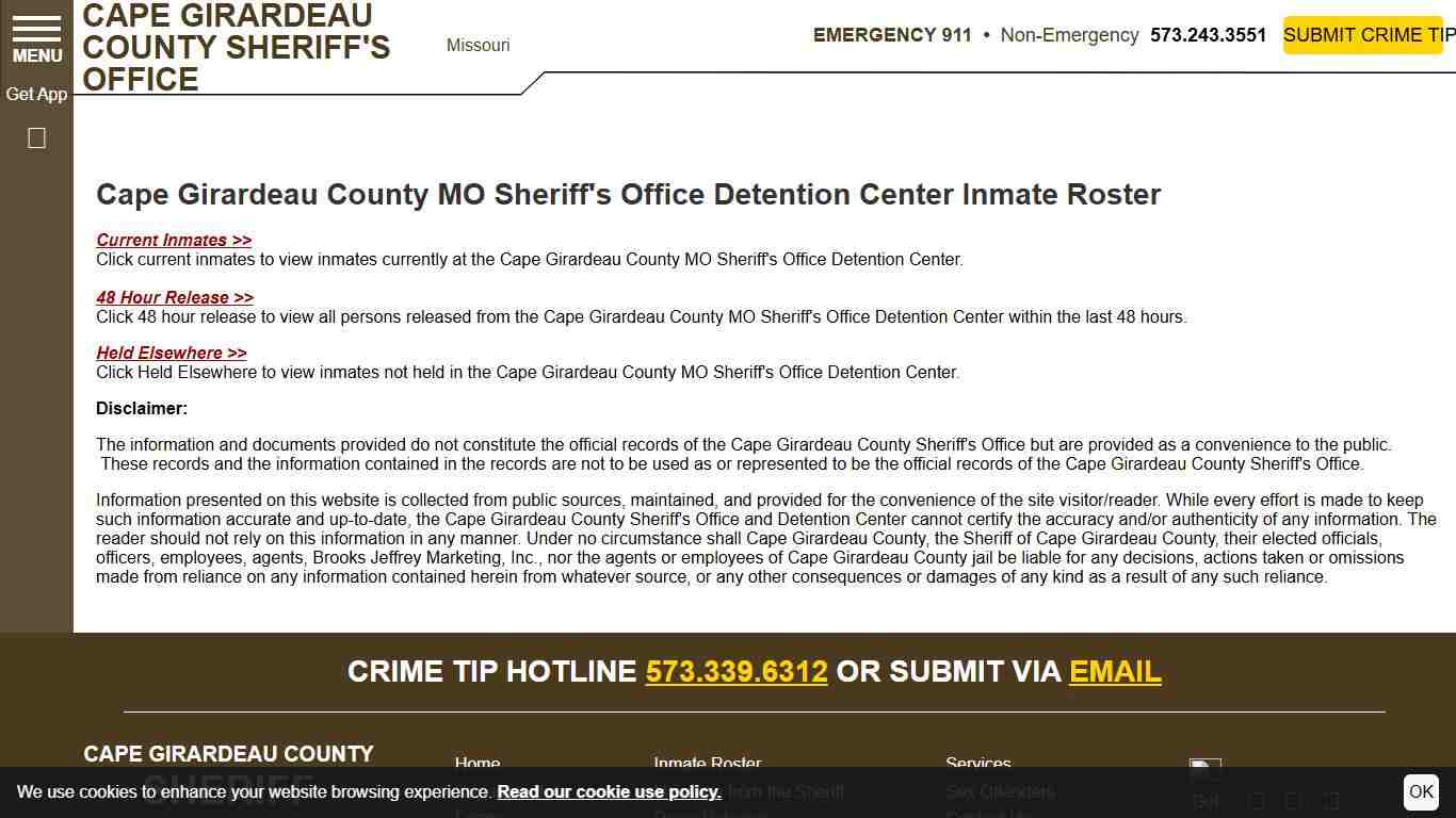 Inmate Roster Disclaimer | Cape Girardeau County Sheriff's Office