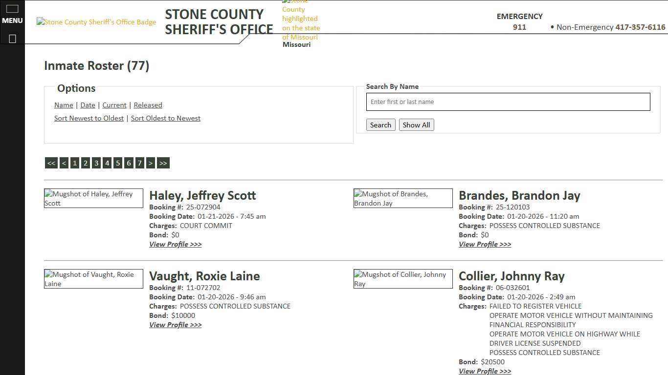 Inmate Roster - Current Inmates Booking Date Descending - Stone County Sheriff MO